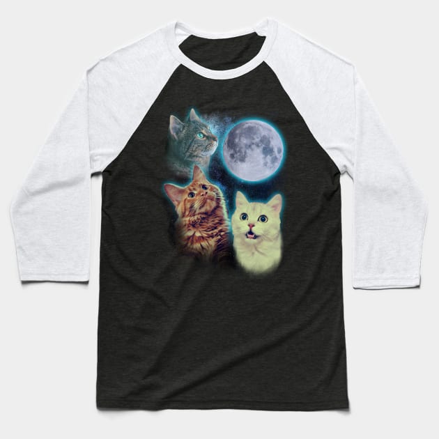 Three cats moon Baseball T-Shirt by ursulalopez